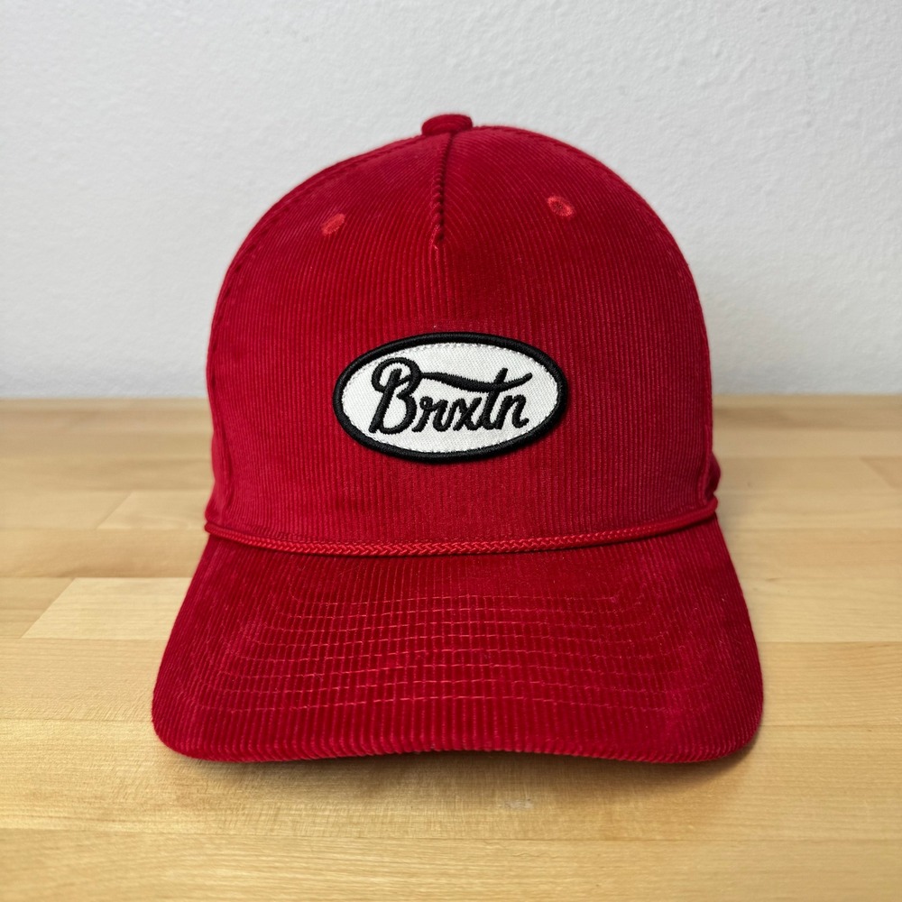 Brixton Red Corduroy Snapback Hat Embroidered Oval Logo Rope Detail Cap